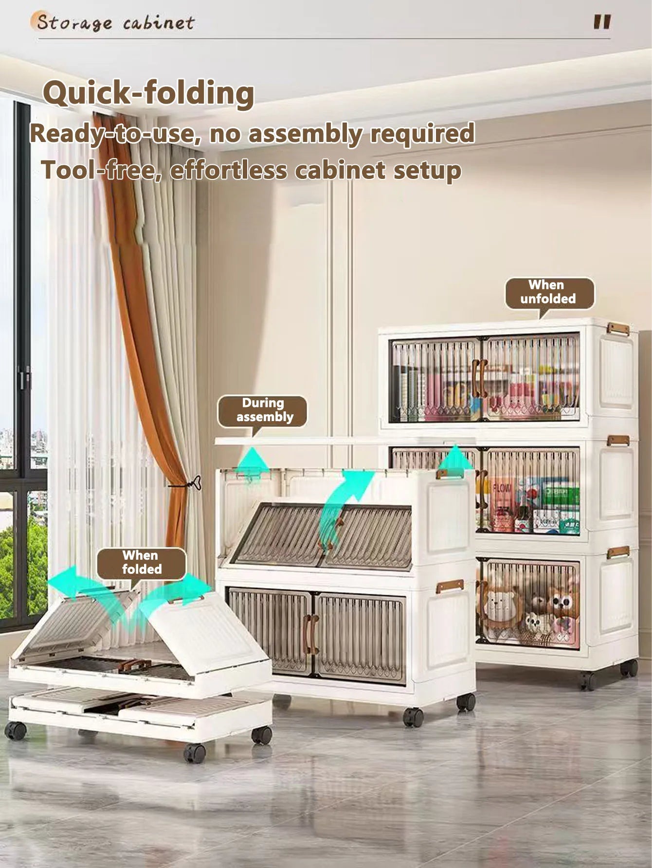 Foldable Plastic Storage Cabinet for Babies Multi-Layered Home Use Organizer No-Install Child's Closet for Clothes