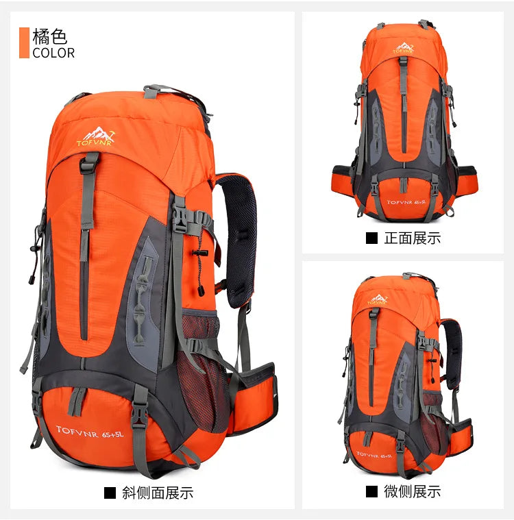 Outdoor Bag, Backpack, Mountaineering Bag, Hiking Sports Bag, Water-Repellent Backpack, Large-Capacity Travel Backpack