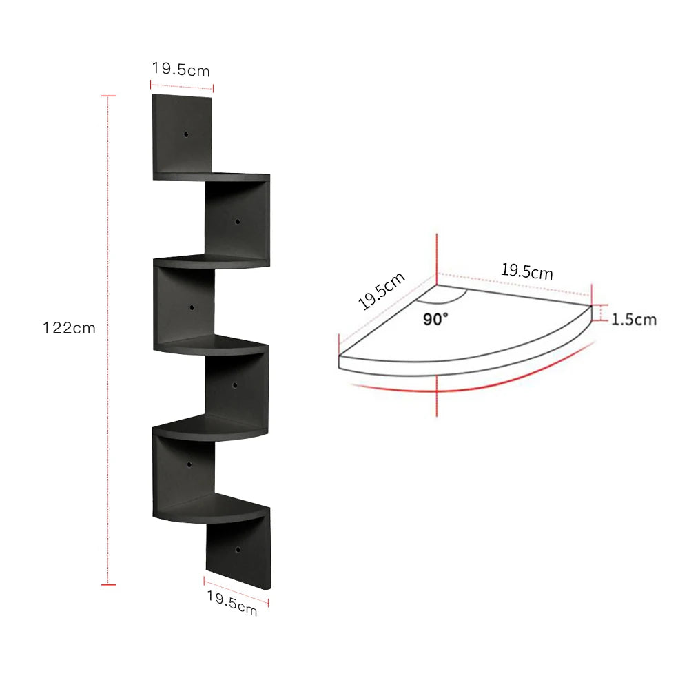 【Breeins】Wooden Zigzag Floating Corner Shelves Multi Tier Storage Organizer Shelf For Home Office