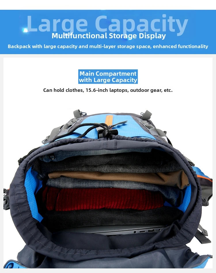 Outdoor Bag, Backpack, Mountaineering Bag, Hiking Sports Bag, Water-Repellent Backpack, Large-Capacity Travel Backpack