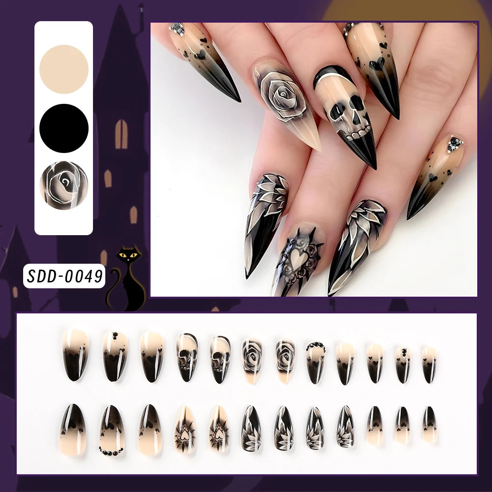 24Pcs White French Press On Nails 3D Bow Design Full Cover Wearable False Nails Short Square Head Ballet Fake Nails 2030
