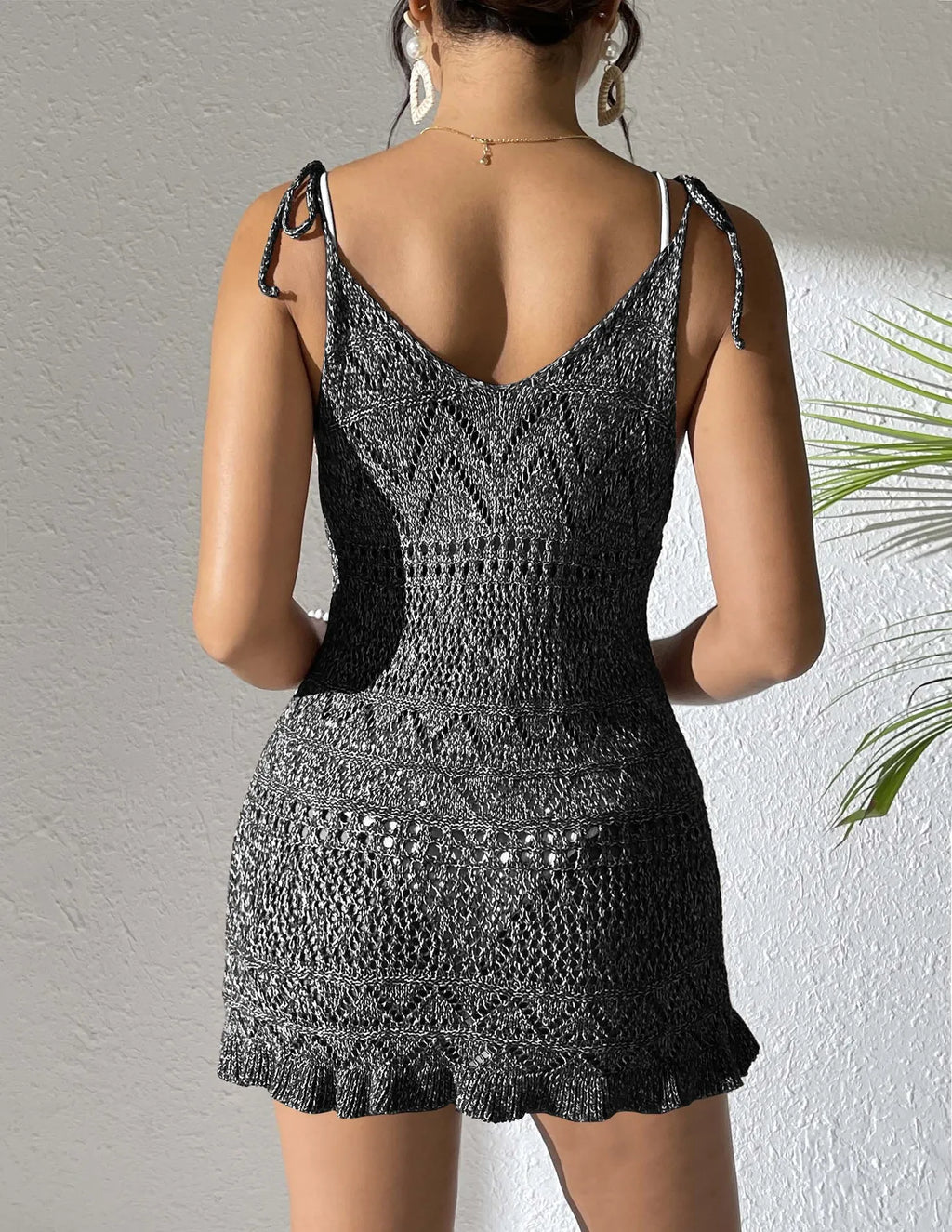 Beach dress, women's suspender dress, strap dress, high elasticity blended with fungus edge for vacation