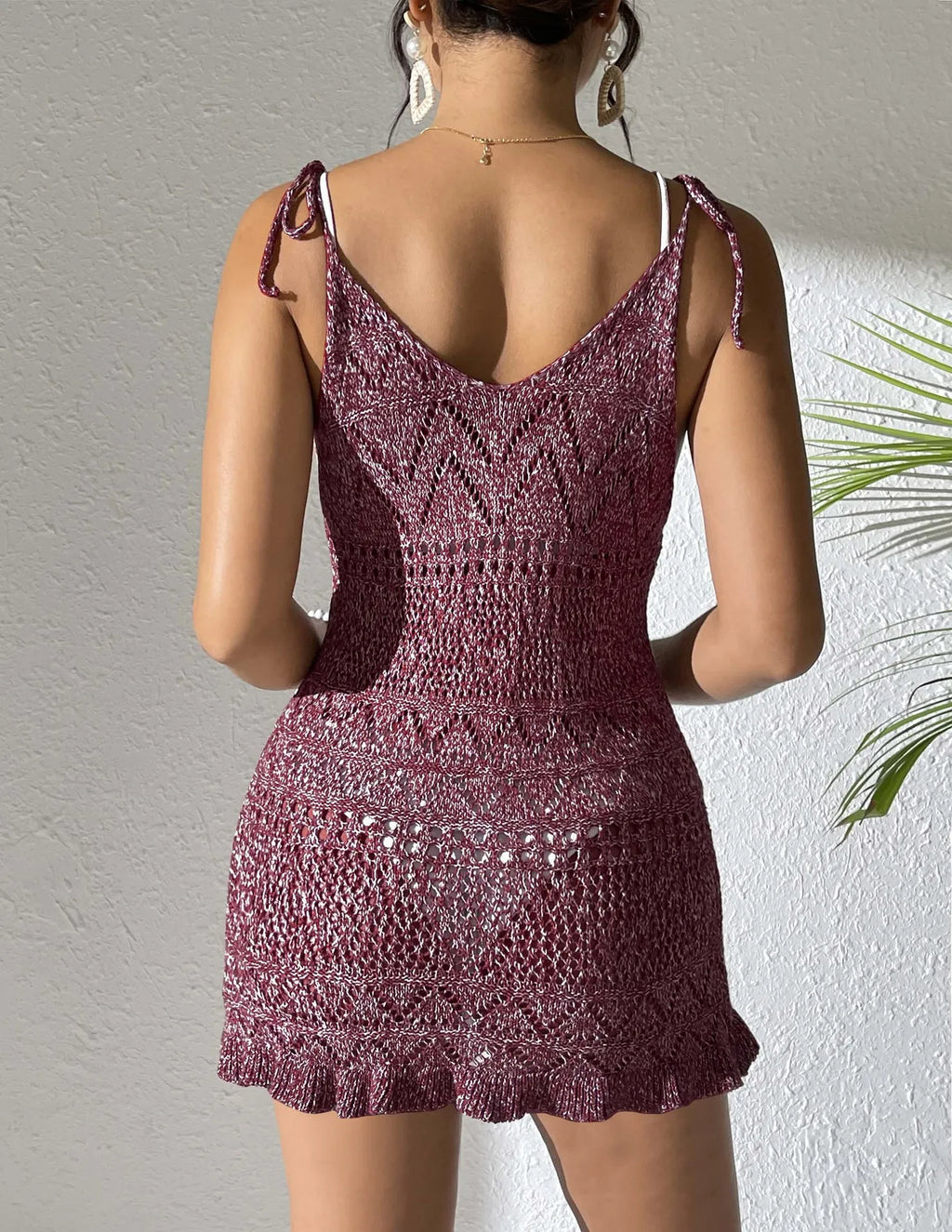 Beach dress, women's suspender dress, strap dress, high elasticity blended with fungus edge for vacation