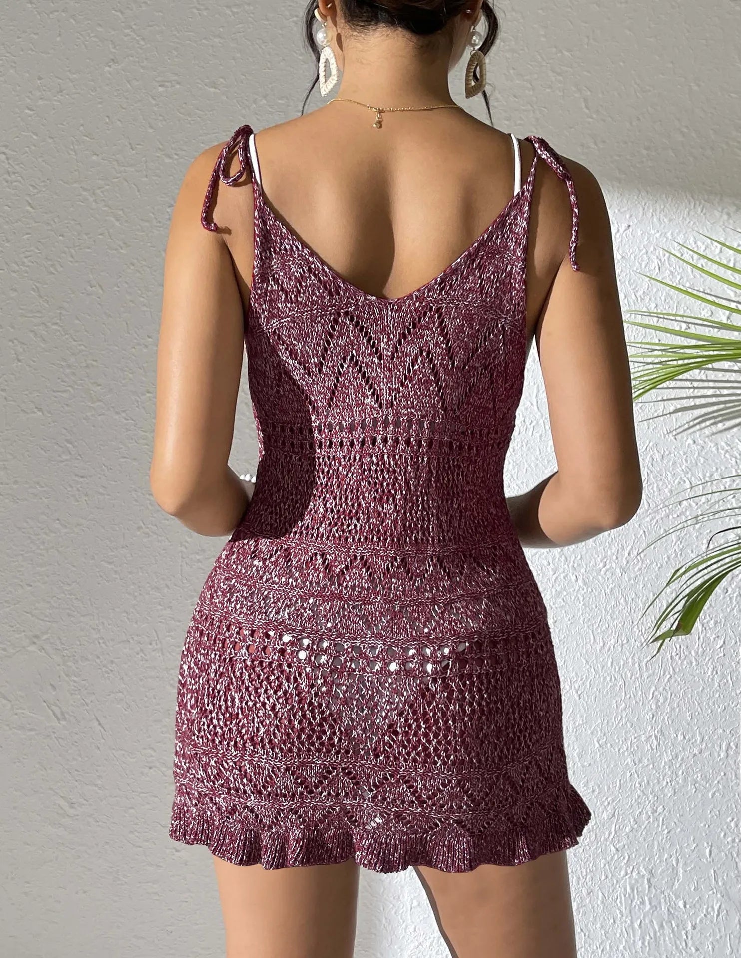 Beach dress, women's suspender dress, strap dress, high elasticity blended with fungus edge for vacation