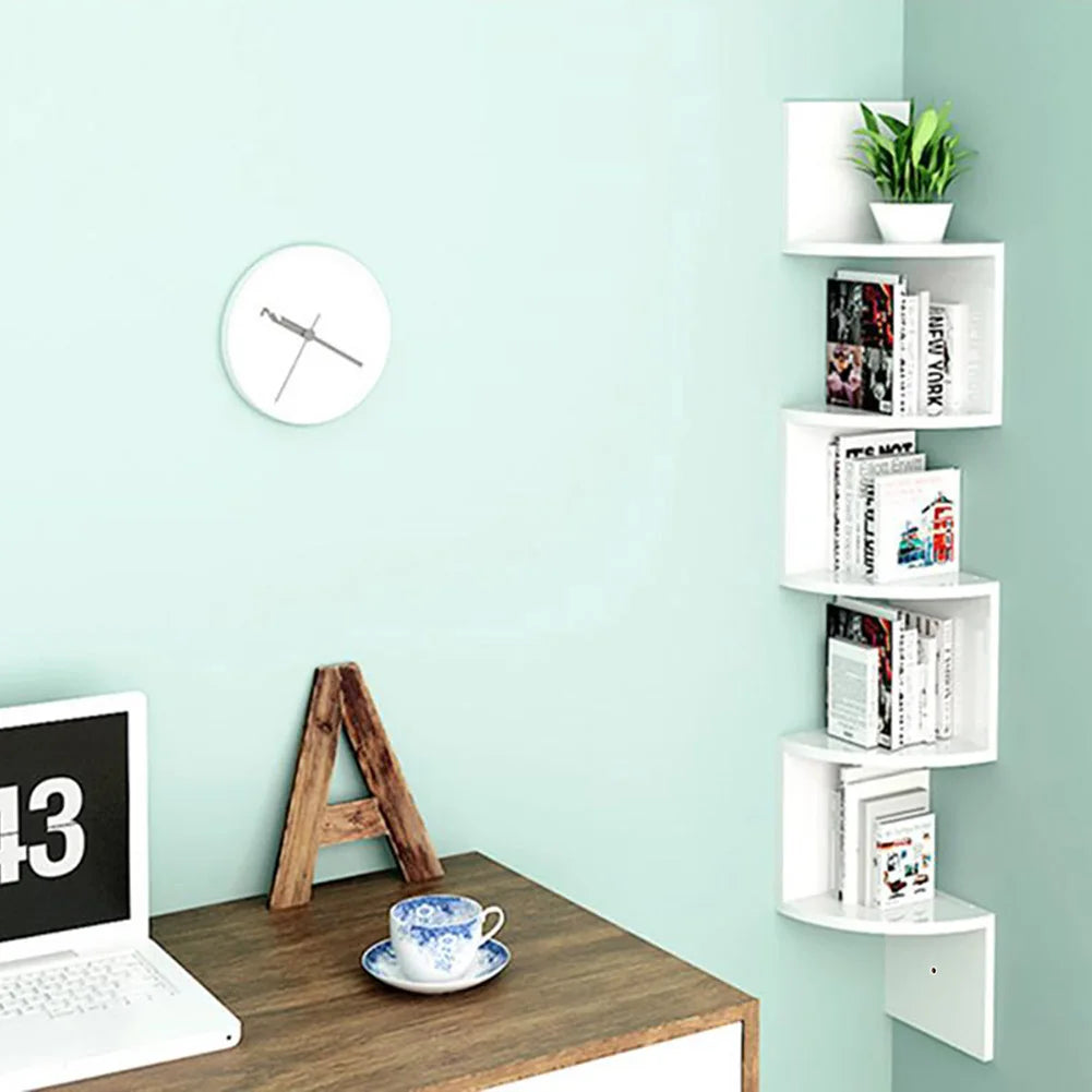 【Breeins】Wooden Zigzag Floating Corner Shelves Multi Tier Storage Organizer Shelf For Home Office
