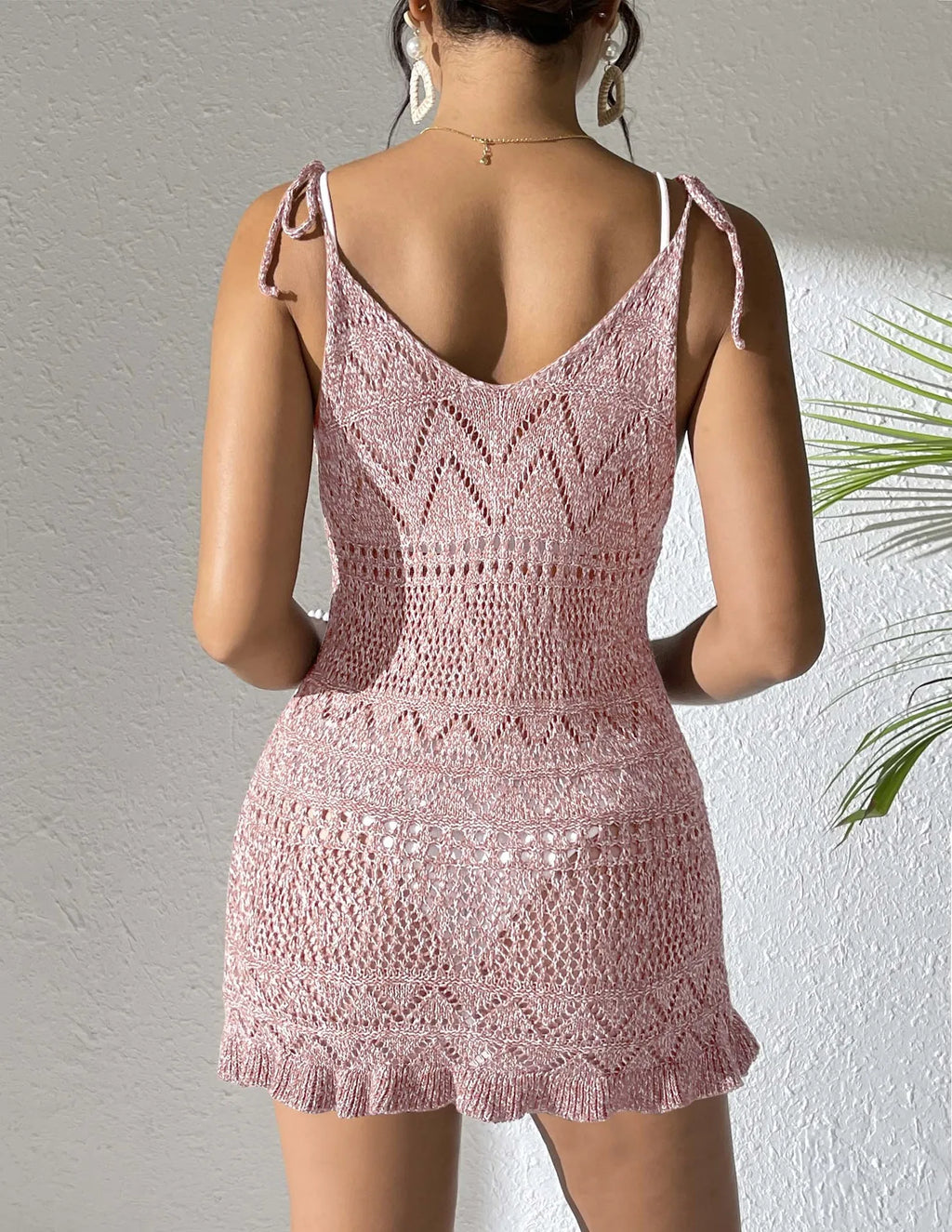 Beach dress, women's suspender dress, strap dress, high elasticity blended with fungus edge for vacation