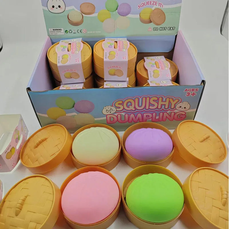 Glitter Dumpling Toy 1-12Pcs Dumpling Squishy with Box Dumplings Sensory Squeeze Toy for Stress Relief Birthday Gifts