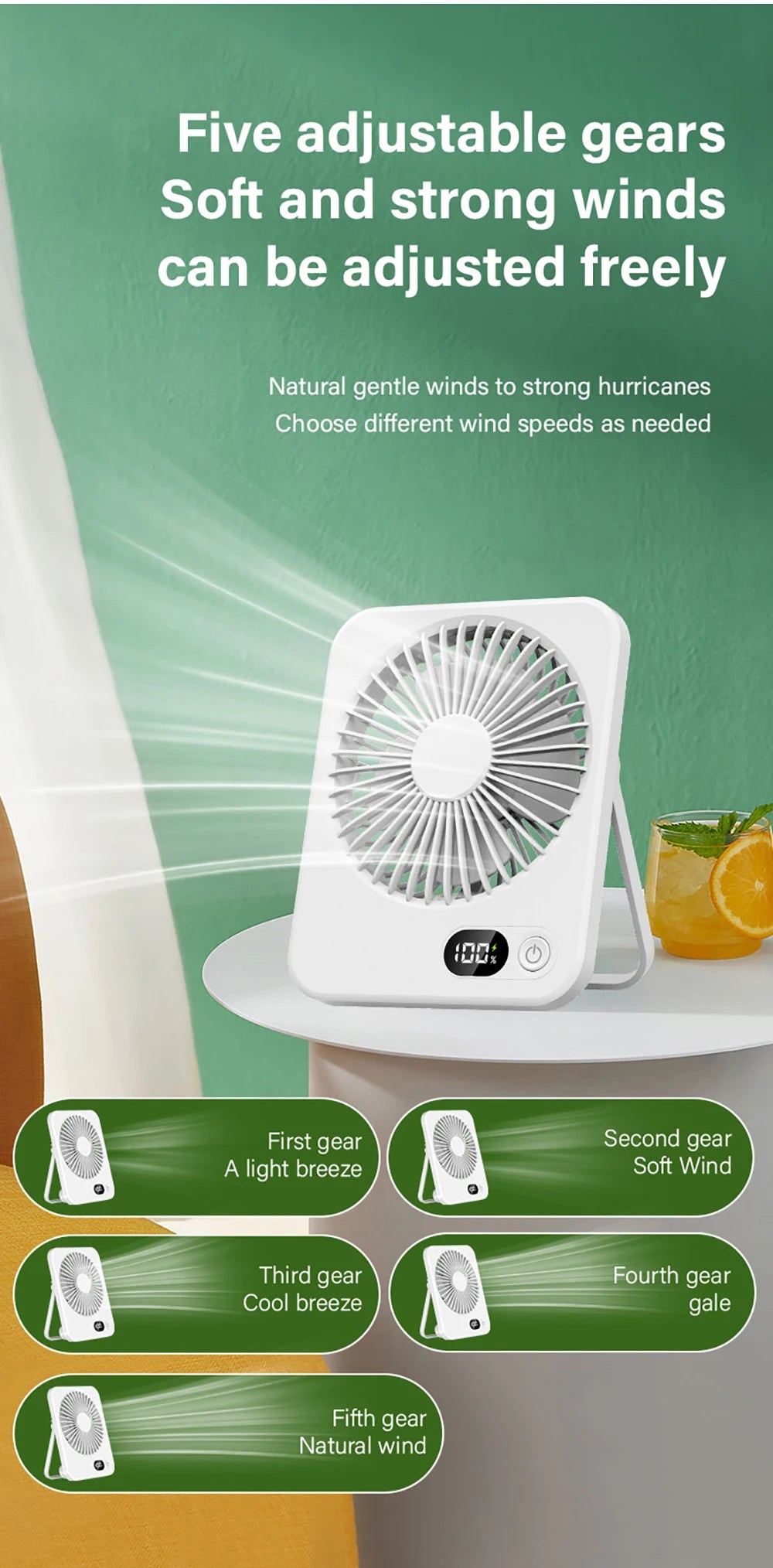 Portable Desk Fan USB Rechargeable Desktop Fan Foldable Hanging Fan Portable Handheld Fan Mini USB Table Fan for Home Outdoor