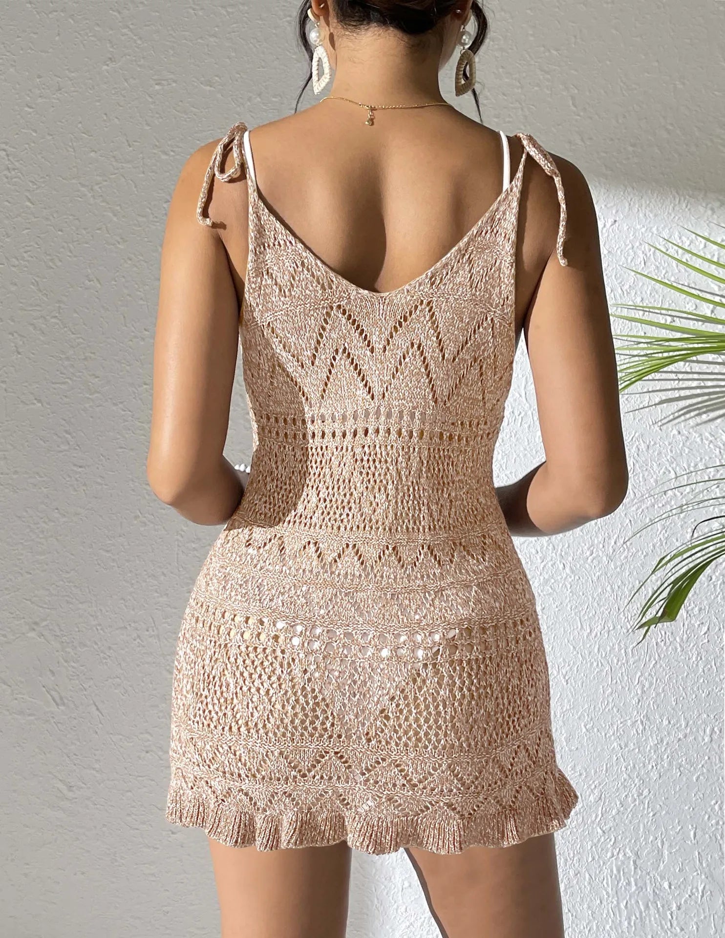 Beach dress, women's suspender dress, strap dress, high elasticity blended with fungus edge for vacation
