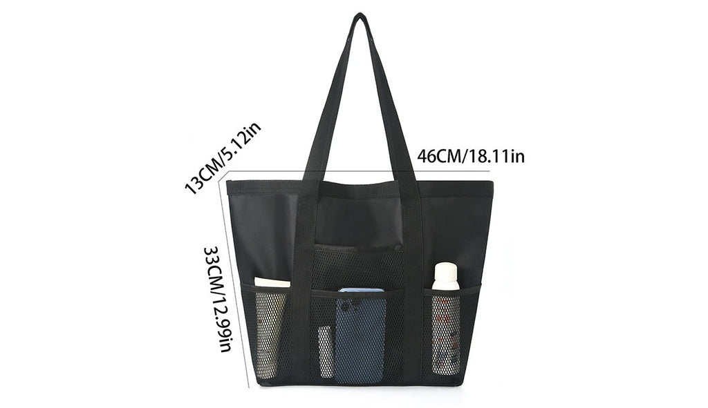 Beach Bag Large Capacity Mesh Swim Bag with Pockets Multifunctional Beach Bag Travel Tote Shoulder Swimwear Storage Bag