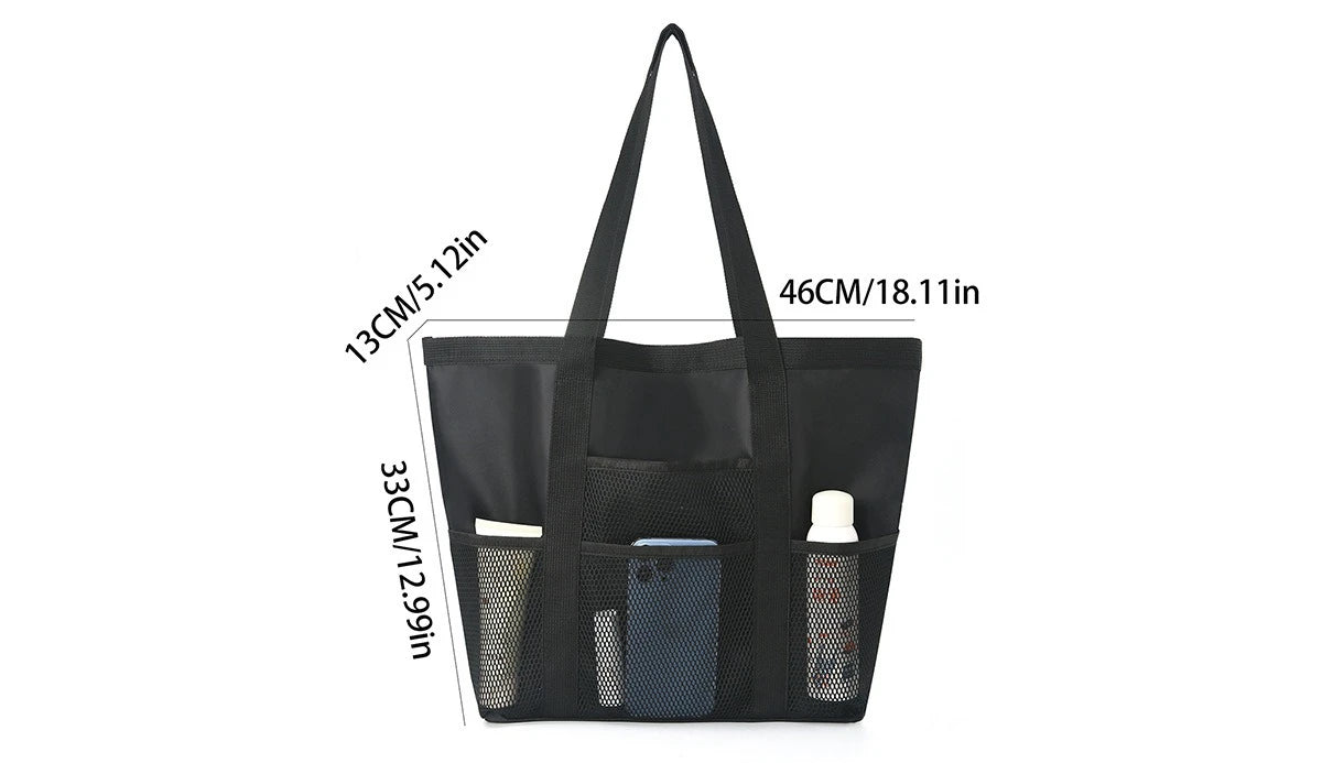 Beach Bag Large Capacity Mesh Swim Bag with Pockets Multifunctional Beach Bag Travel Tote Shoulder Swimwear Storage Bag
