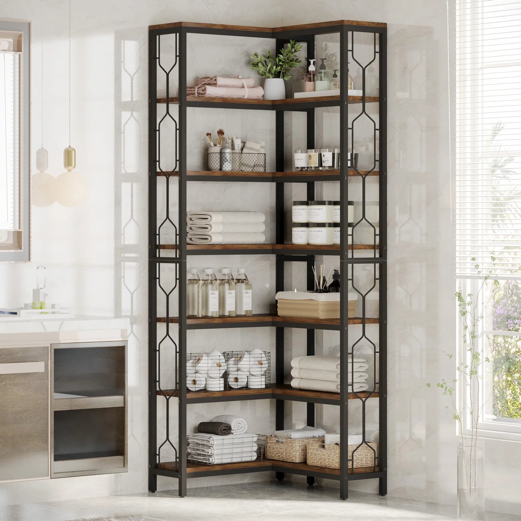 Tribesigns Corner Shelf, 7-Tier Industrial Corner Bookshelf