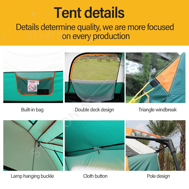 Camping Family Tent 6-8 Persons Ultralight Waterproof Automatic Two Room Double Layers Foldable Kamp Cadir Outdoor Adventures