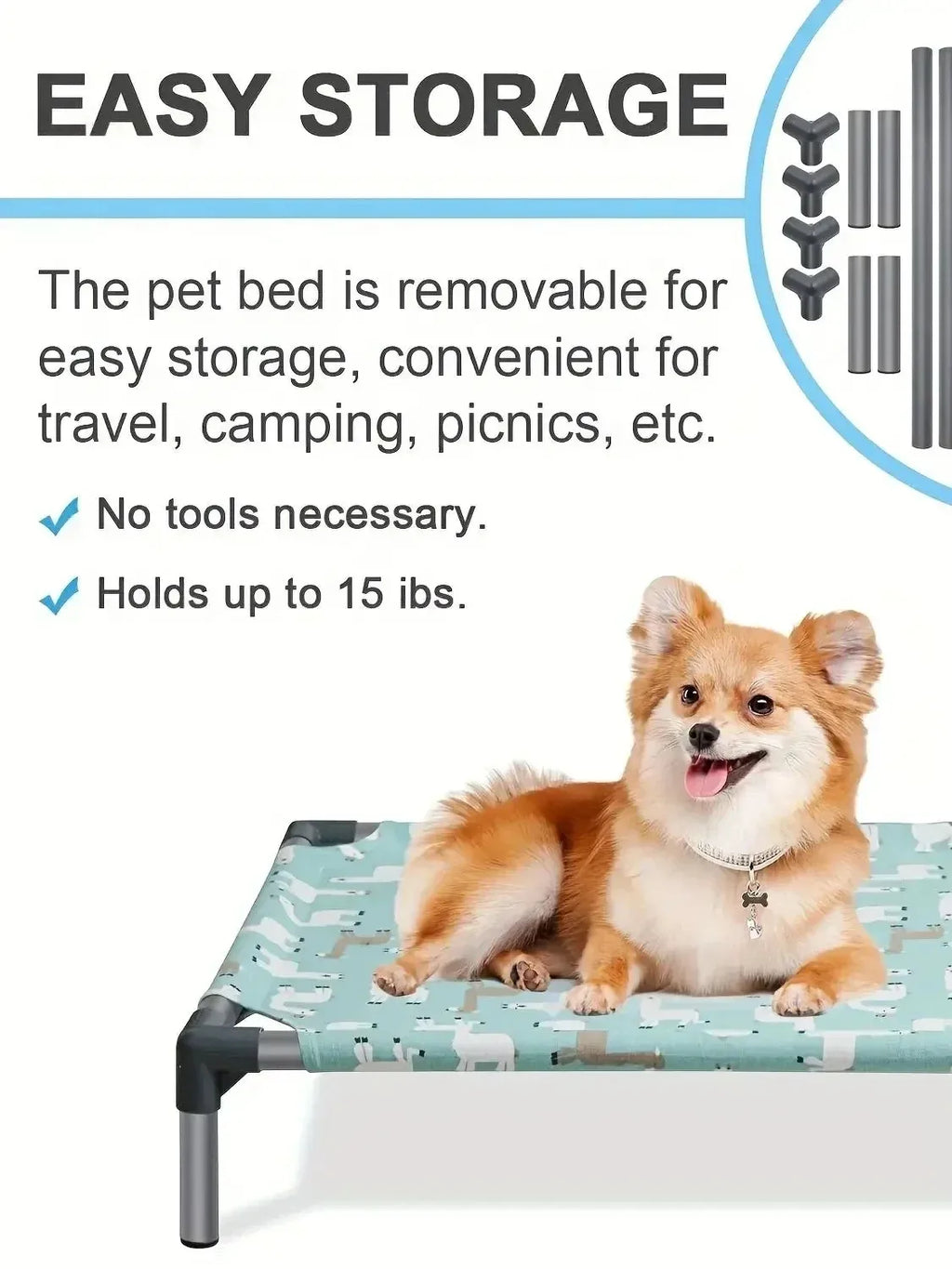 Folding Dog Bed Pet Camping Marching Bed Dog Bed Elevated Removable Washable Four Seasons Removable Dogs Cool Beds