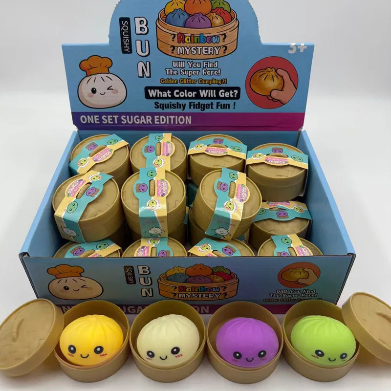 Glitter Dumpling Toy 1-12Pcs Dumpling Squishy with Box Dumplings Sensory Squeeze Toy for Stress Relief Birthday Gifts