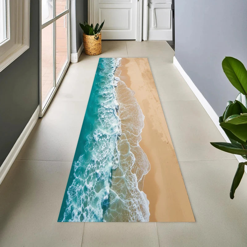 Beach Carpet Mat Rug Blue Ocean Wave Design Home Decoration Floor Mat for Hallway Bedroom Living Room Interior Decor
