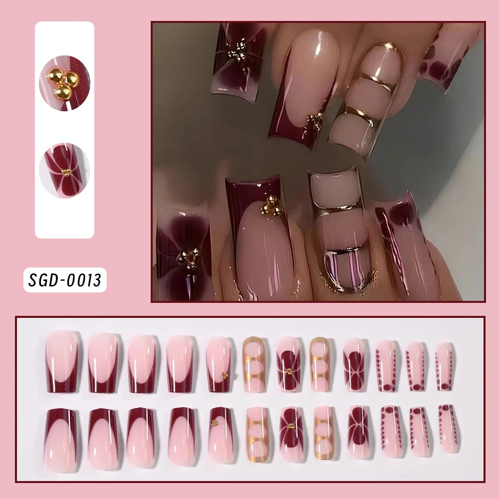 24Pcs White French Press On Nails 3D Bow Design Full Cover Wearable False Nails Short Square Head Ballet Fake Nails 2030