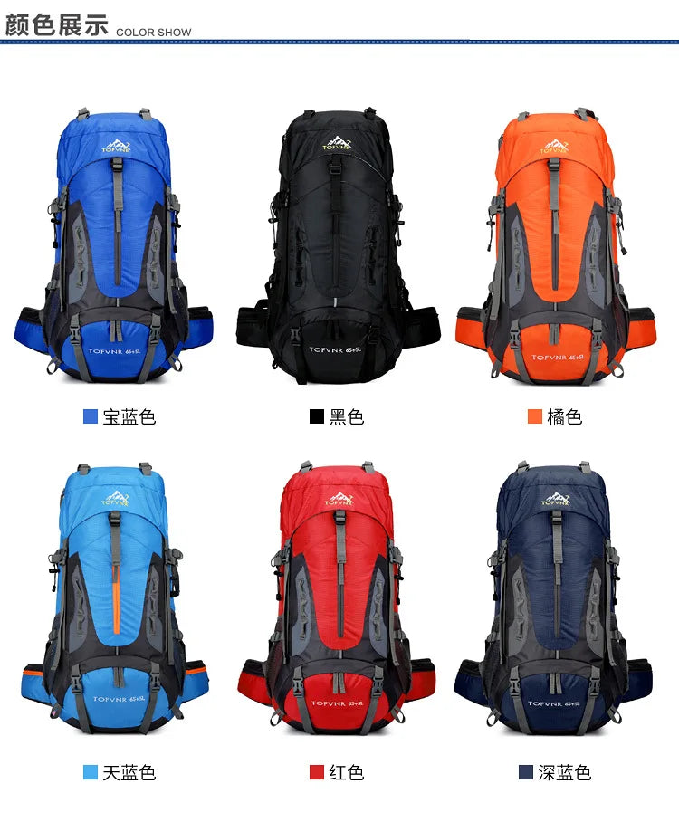 Outdoor Bag, Backpack, Mountaineering Bag, Hiking Sports Bag, Water-Repellent Backpack, Large-Capacity Travel Backpack
