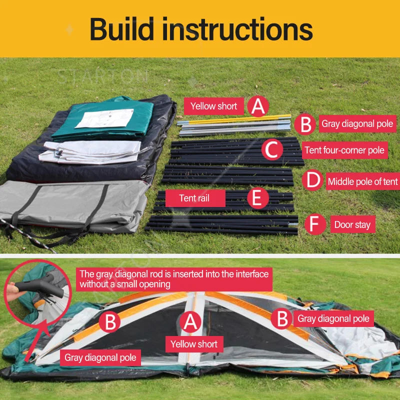 Camping Family Tent 6-8 Persons Ultralight Waterproof Automatic Two Room Double Layers Foldable Kamp Cadir Outdoor Adventures