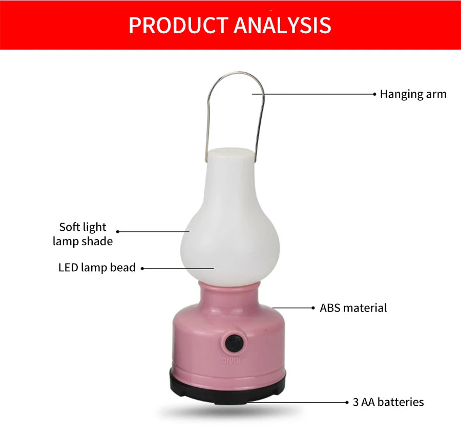 Portable Camping Lights Waterproof Outdoor Camp Lamp 2 Lighting Modes Tent Lamp for Hiking Climbing Yard