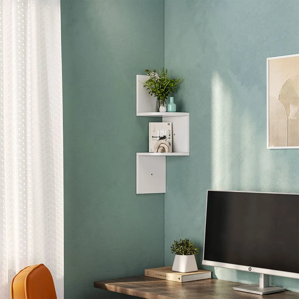 【Breeins】Wooden Zigzag Floating Corner Shelves Multi Tier Storage Organizer Shelf For Home Office